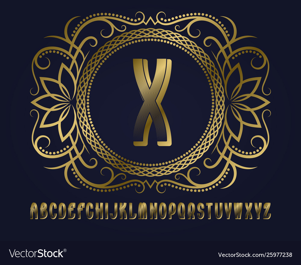 Golden monogram template in round patterned frame