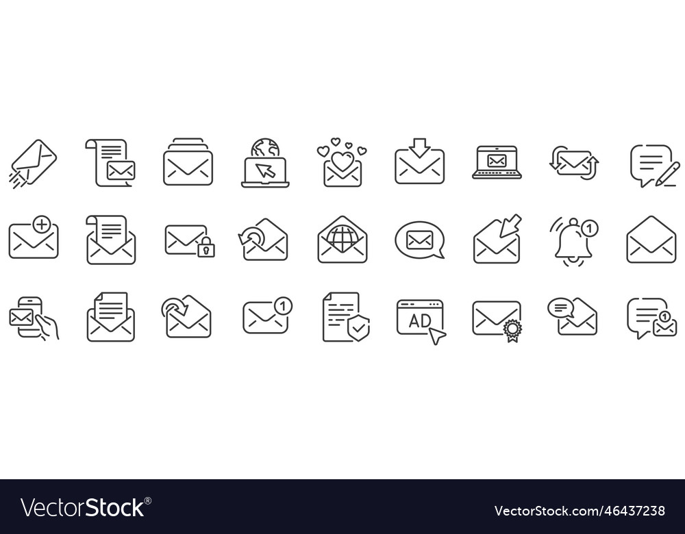 Mail message line icons set of newsletter e-mail Vector Image Mail message line icons set of newsletter e-mail