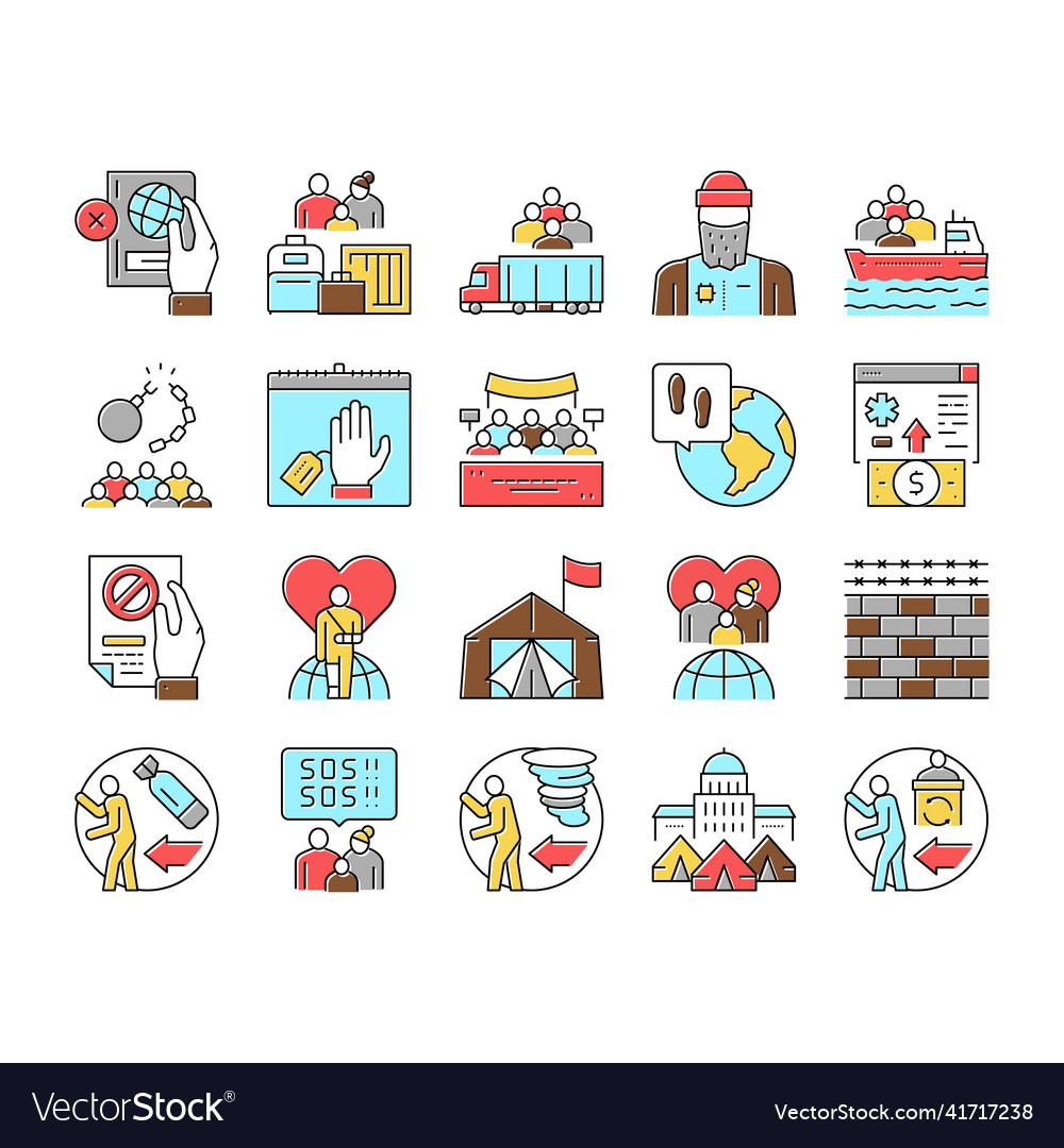 Refugee from problem collection icons set