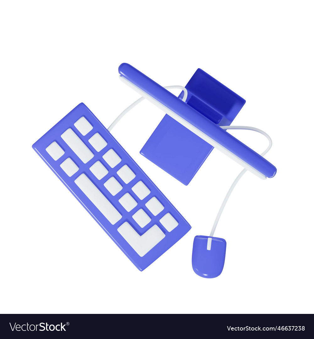 Rendering of a blue computer with keyboard vector image Rendering of a blue computer with keyboard