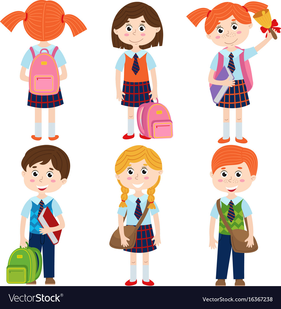 Set of isolated pupils the school Royalty Free Vector Image