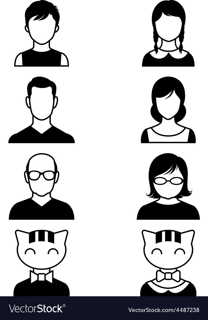 Set of stylized avatars or userpics people and cat