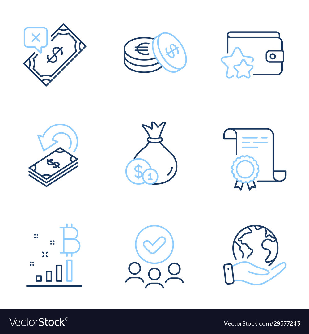 Bitcoin graph rejected payment and cashback icons vector image Bitcoin graph rejected payment and cashback icons
