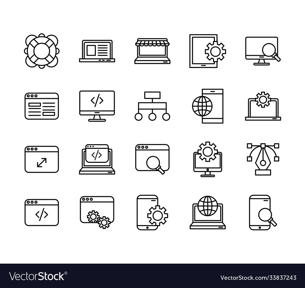 Bundle mockup responsive set line style icons Vector Image Bundle mockup responsive set line style icons