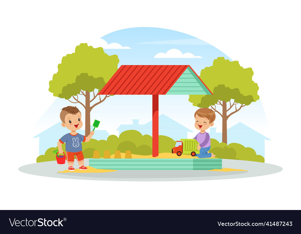 Children Playing On Playground In City Park Vector Image