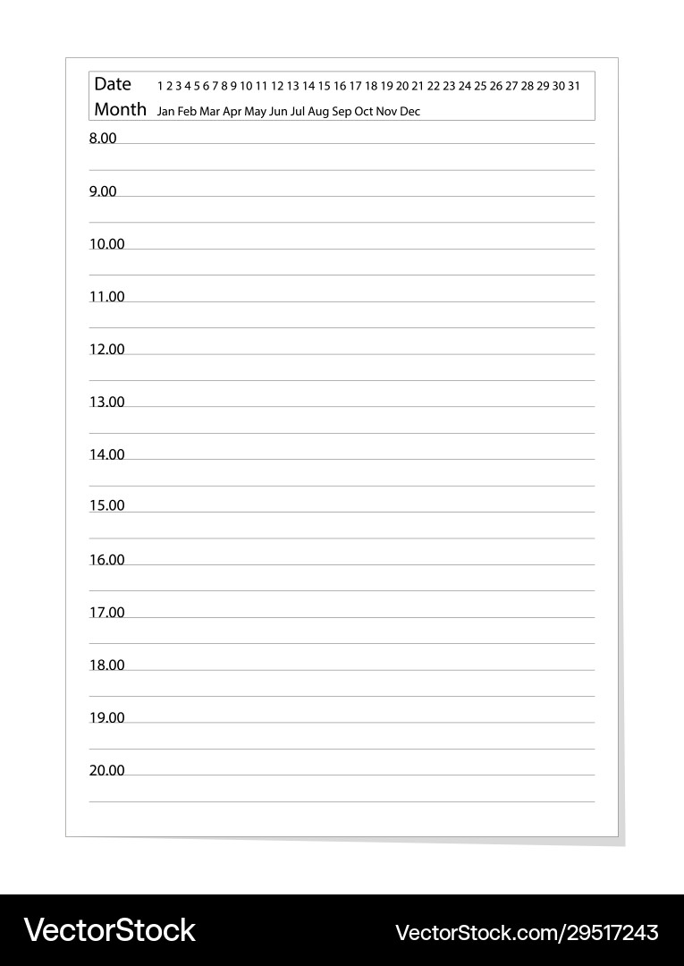 Daily planner choose date and month Royalty Free Vector