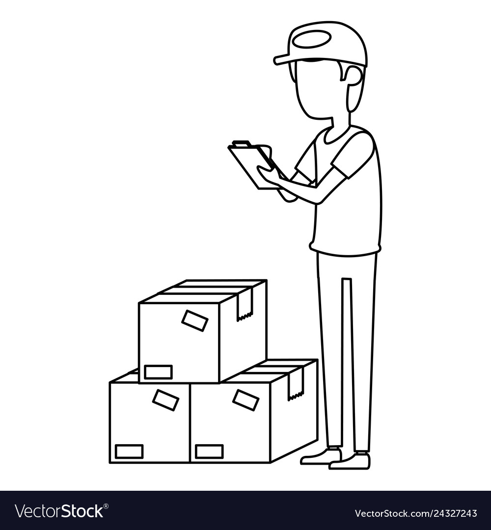 Delivery worker with boxes and checklist vector image Delivery worker with boxes and checklist