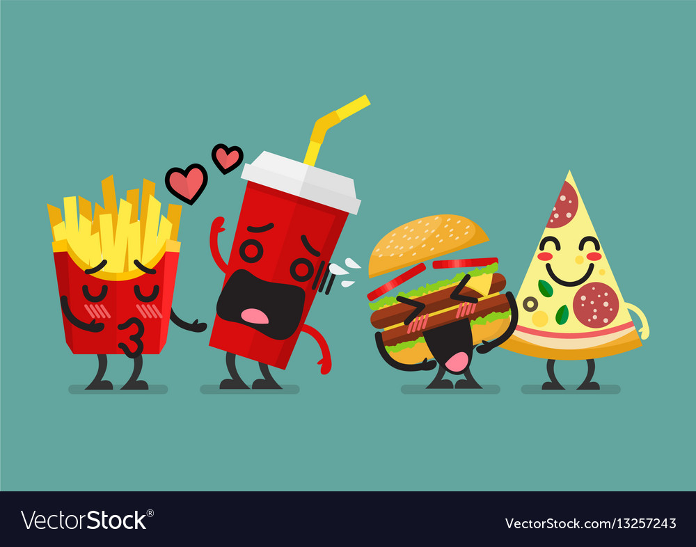 Fast food characters friendship Royalty Free Vector Image