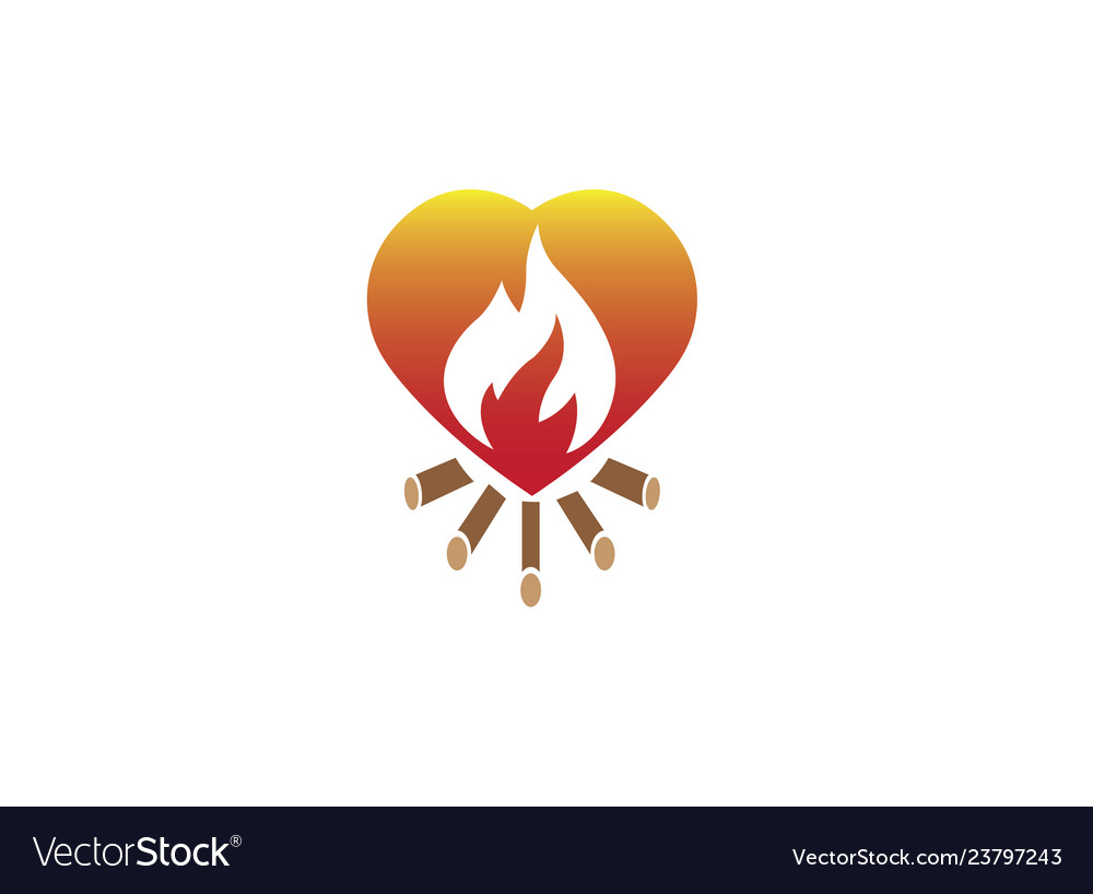 Fire burning wood campfire inside a heart