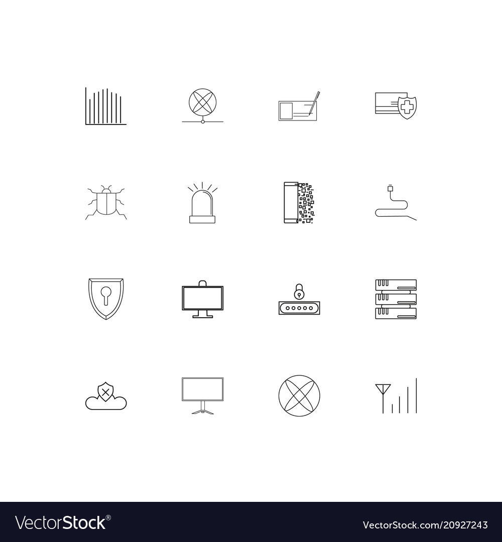 Internet security linear thin icons set outlined