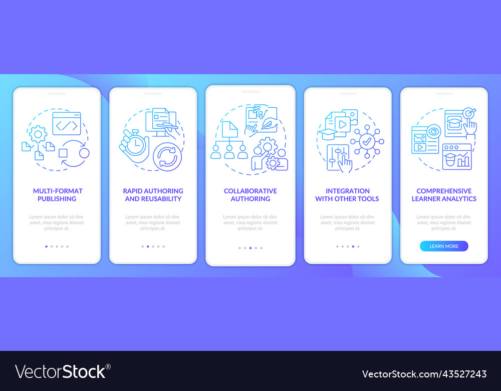 Lcms characteristics blue gradient onboarding Vector Image Lcms characteristics blue gradient onboarding
