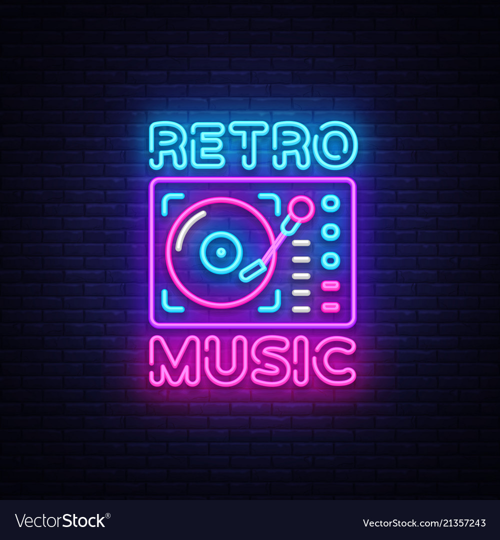 Retro music neon sign retro music design Vector Image