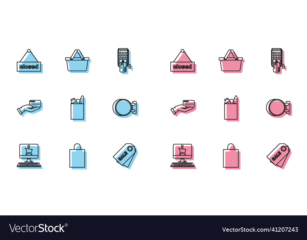Set line shopping cart on screen computer hanging vector image Set line shopping cart on screen computer hanging