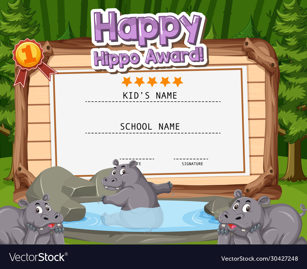 Certificate template design for happy hippo award