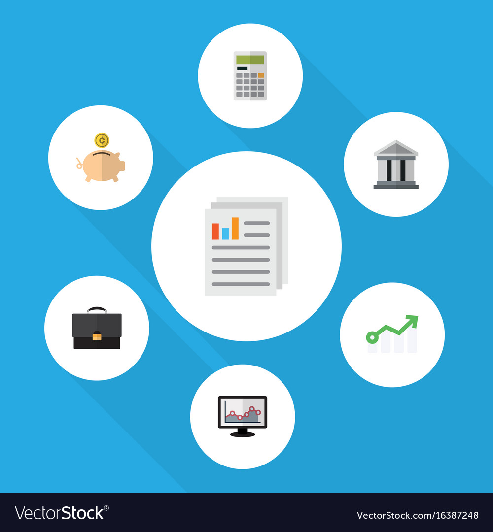 Flat Icon Finance Set Of Chart Bank Calculate Vector Image