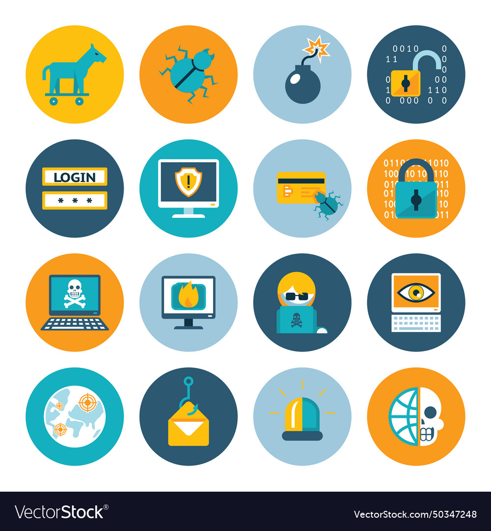 Hacker flat icons vector image Hacker flat icons