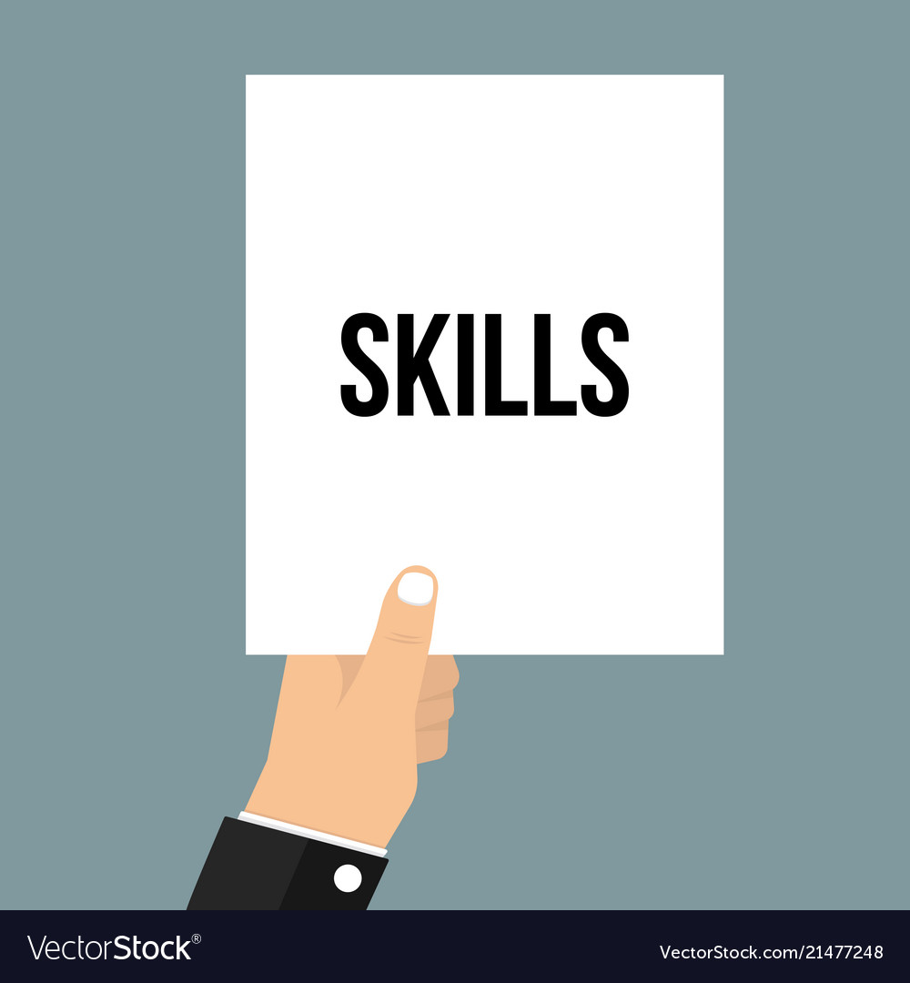 Man showing paper skills text vector image Man showing paper skills text