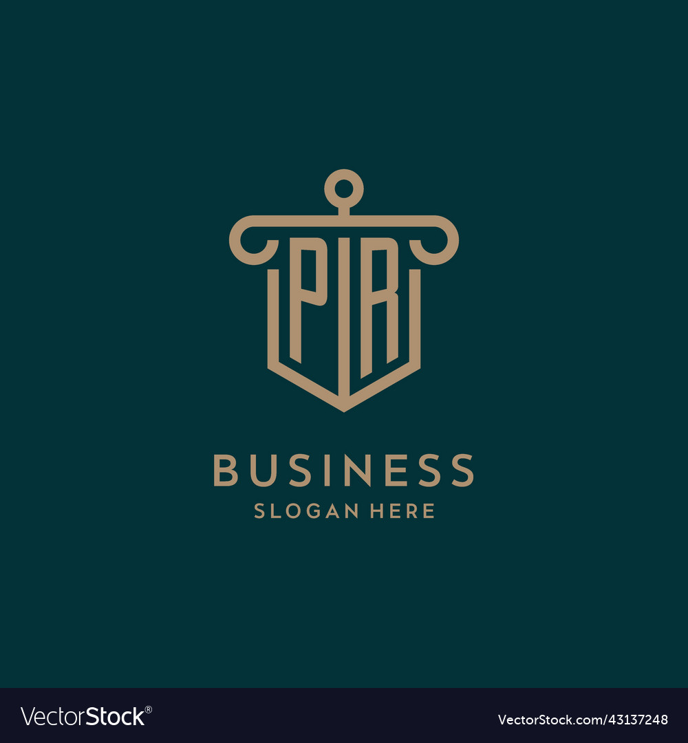 Pr monogram initial logo design with shield