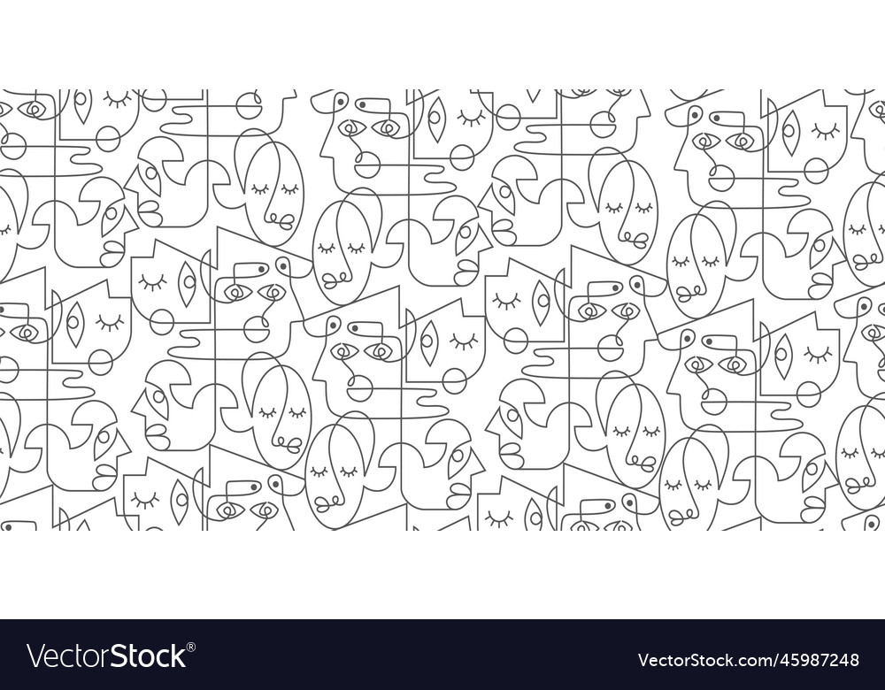 Seamless pattern of abstract face one line vector image Seamless pattern of abstract face one line