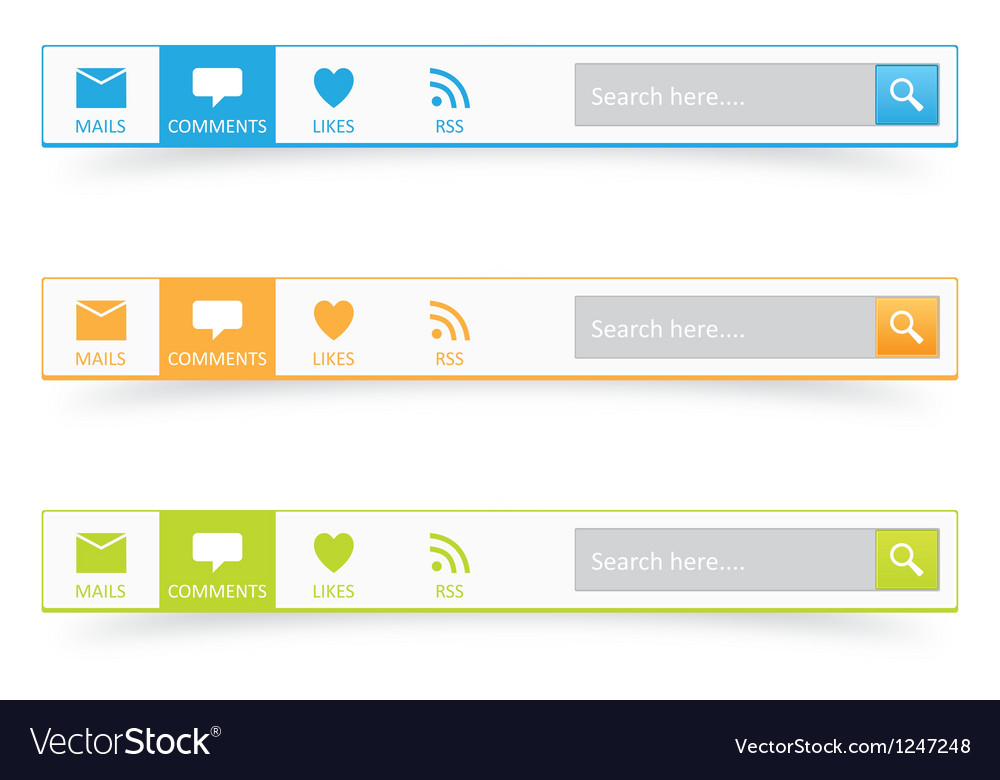 Search bar with mails comments likes and rss