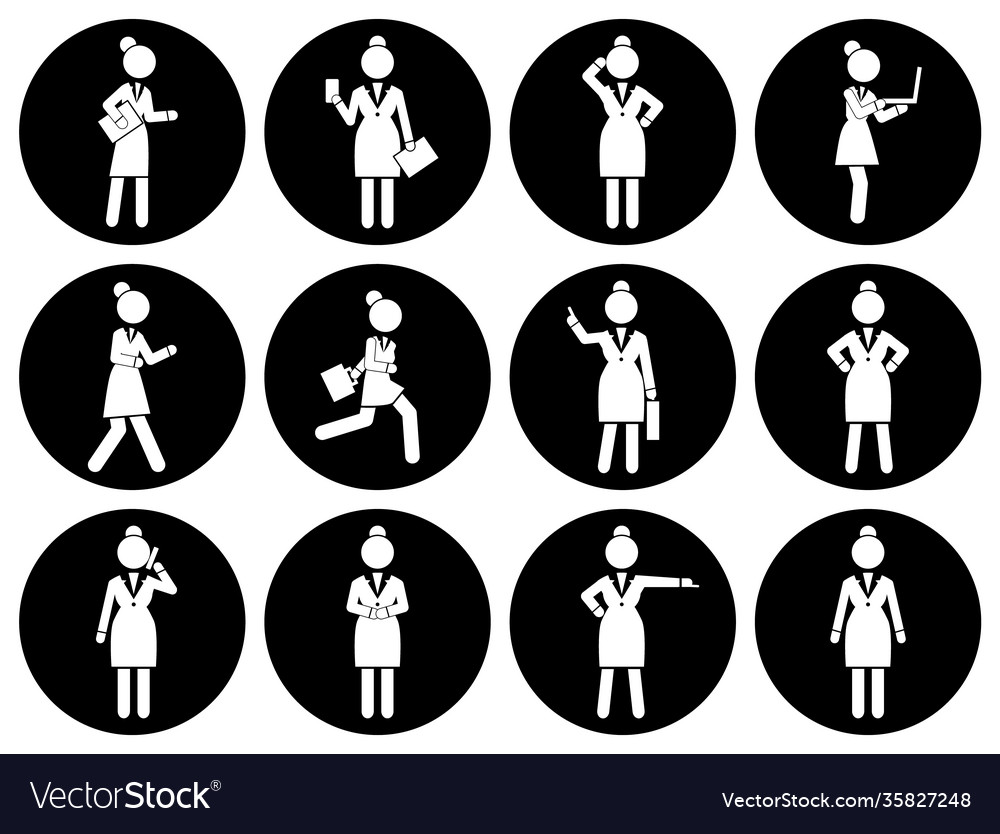 Set business woman black silhouettes icons