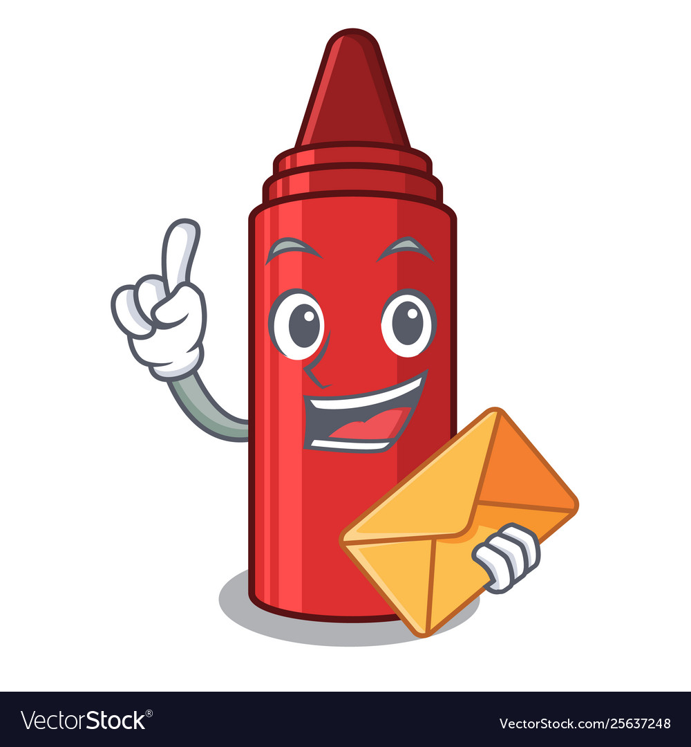 With envelope red crayon in character shape