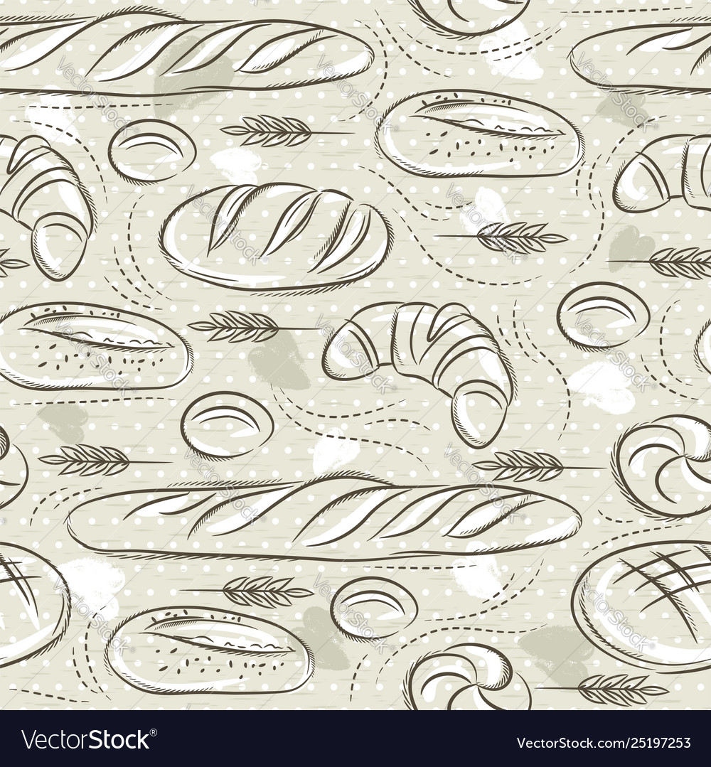 Beige seamless patterns with different breads vector image Beige seamless patterns with different breads