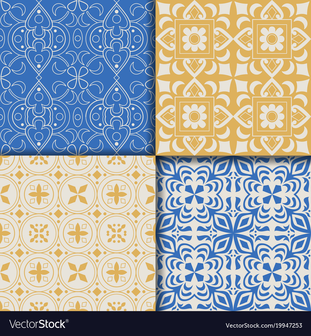 Collection seamless pattern arabic style in blue Vector Image