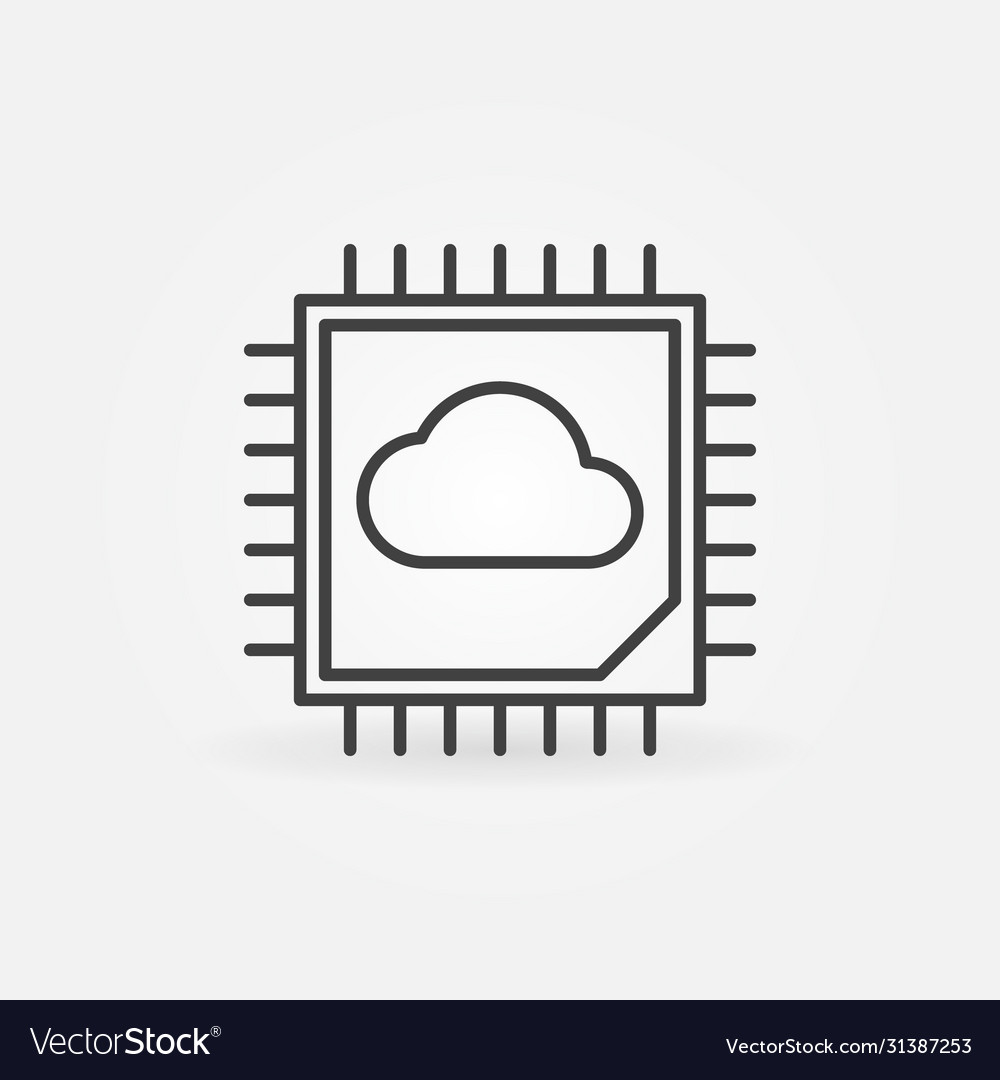 Cpu with cloud line icon computing
