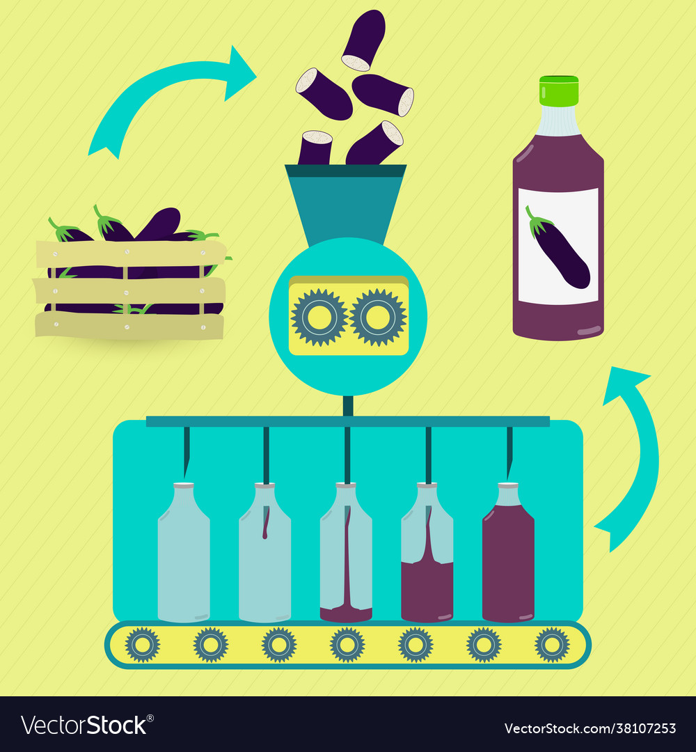 Eggplant juice fabrication process Royalty Free Vector Image