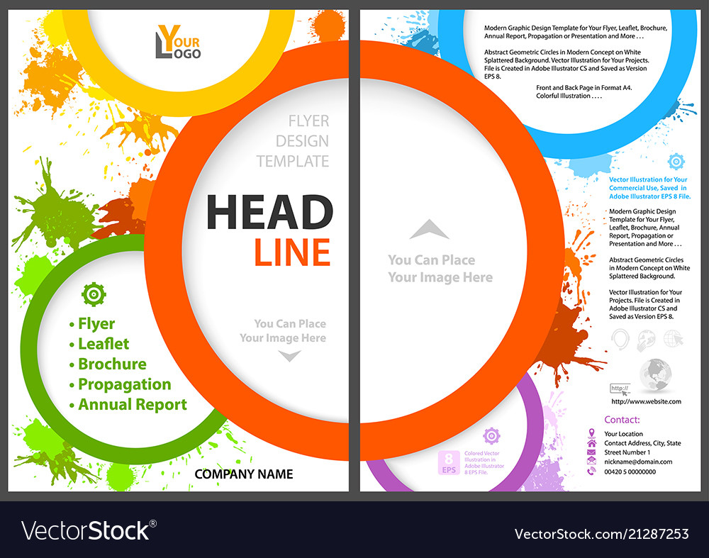 Flyer template with colorful circles and splatters