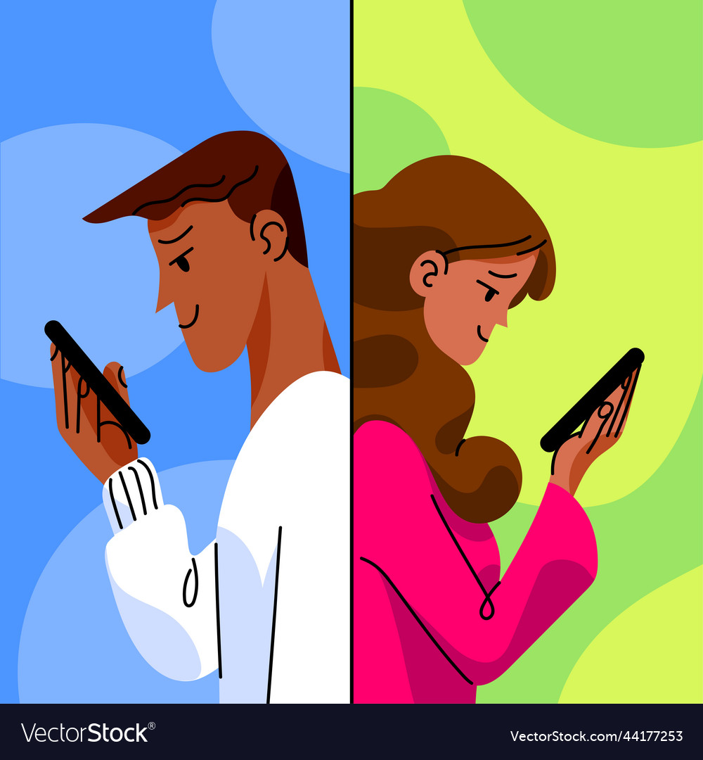 Indian guy and girl holding their phones Vector Image