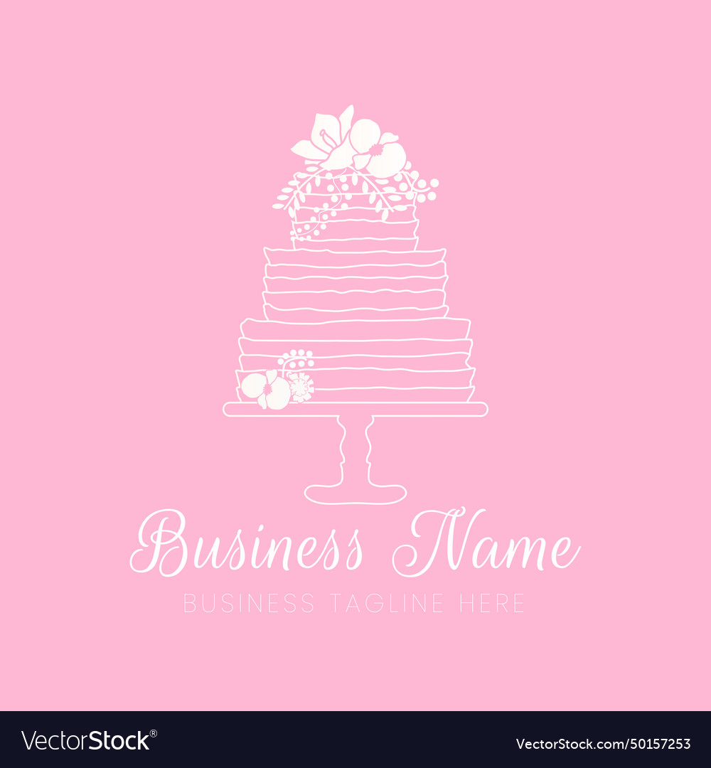 Pink cake outline logo for bakery in minimal vector image Pink cake outline logo for bakery in minimal