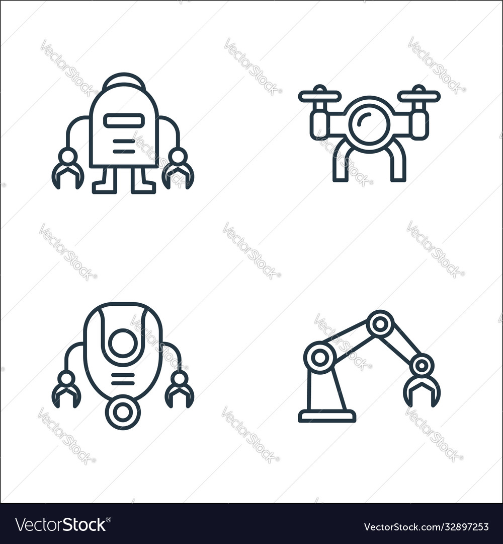 Robotics line icons linear set quality vector image Robotics line icons linear set quality