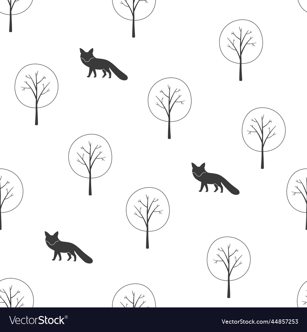 Seamless pattern with trees and foxes