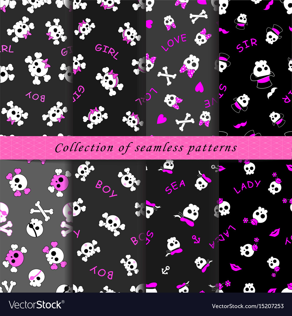 Set of skull seamless patterns