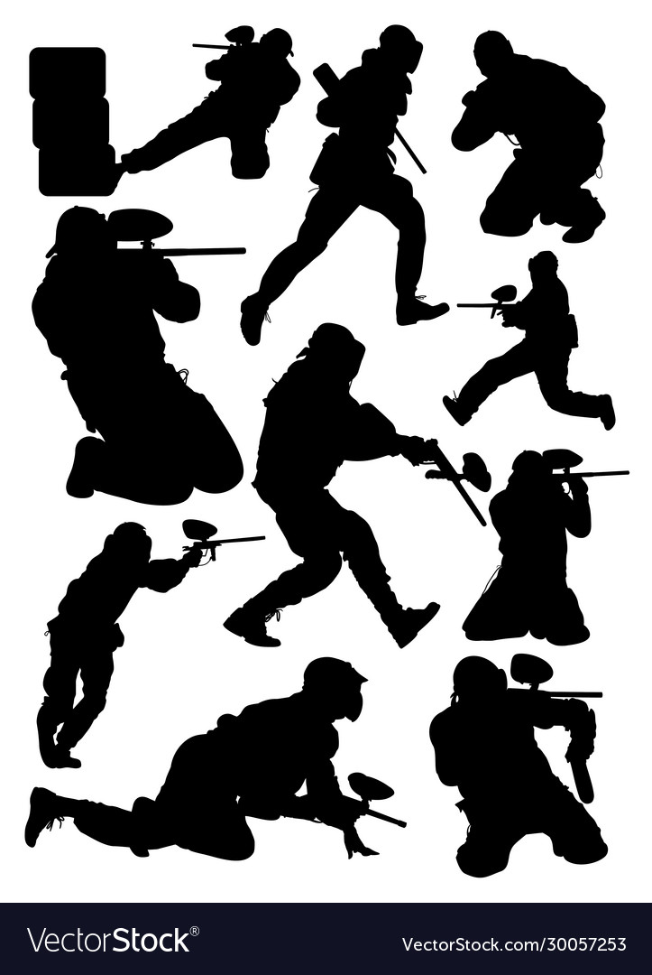 Silhouettes paintball players