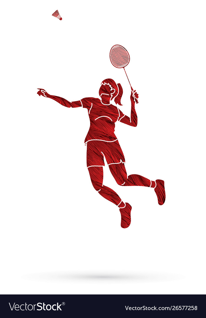 Badminton player action cartoon graphic