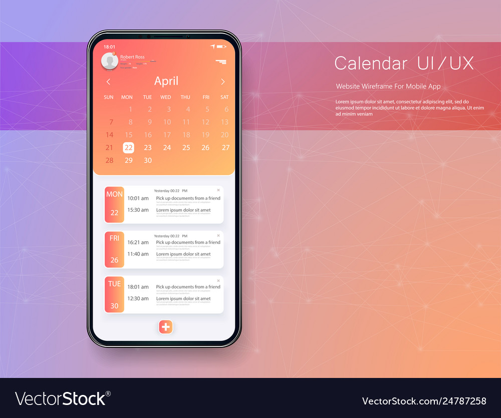 Download Calendar Mobile Apptasks Ui Ux Design Mockup Vector Image