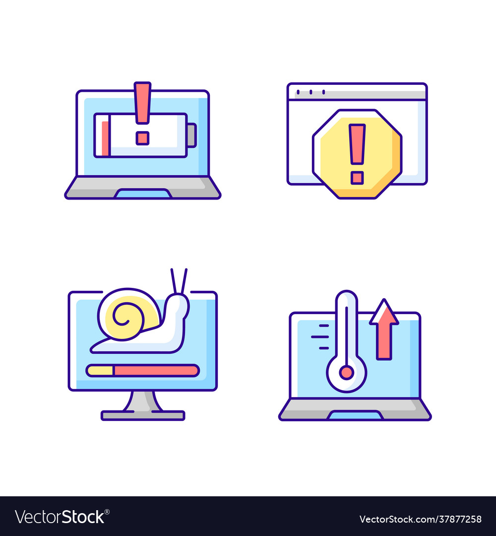 Computer errors rgb color icons set vector image Computer errors rgb color icons set
