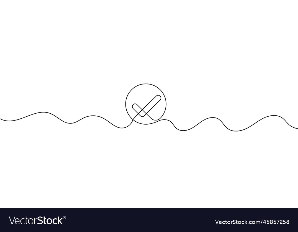 Continuous line drawing of check mark tick one vector image Continuous line drawing of check mark tick one