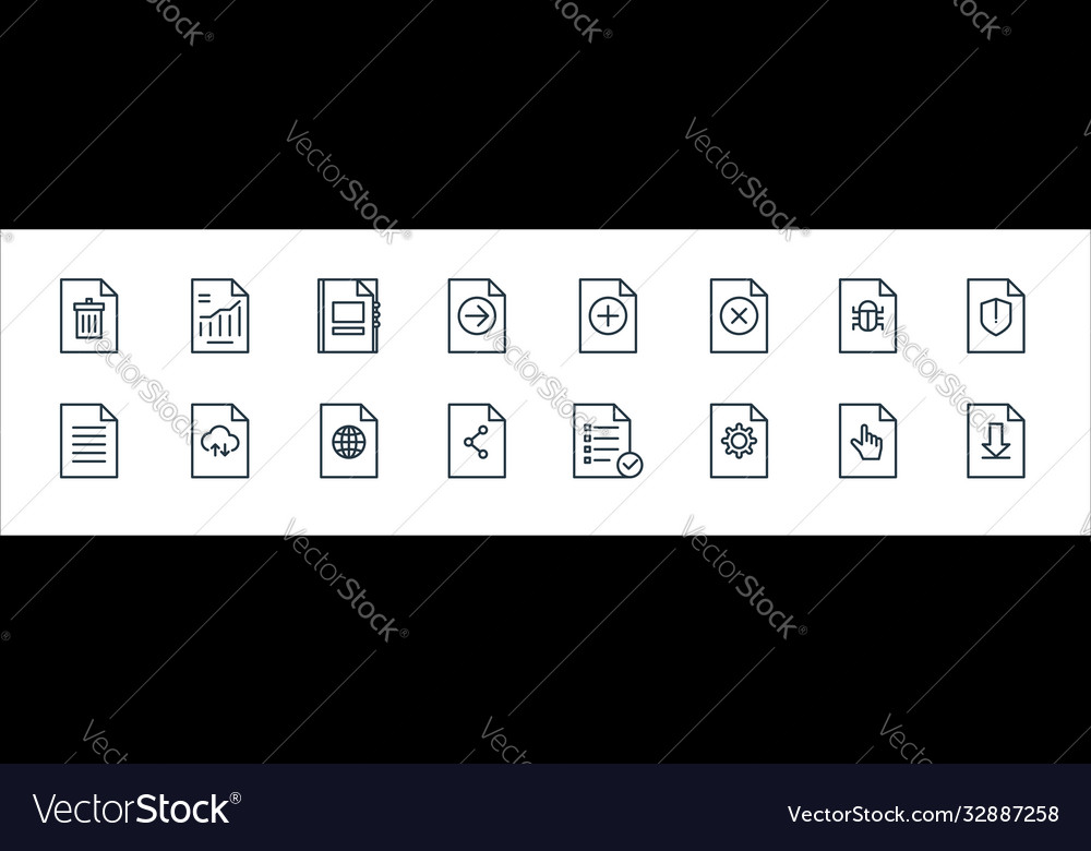 File and document outline line icons linear set vector image File and document outline line icons linear set