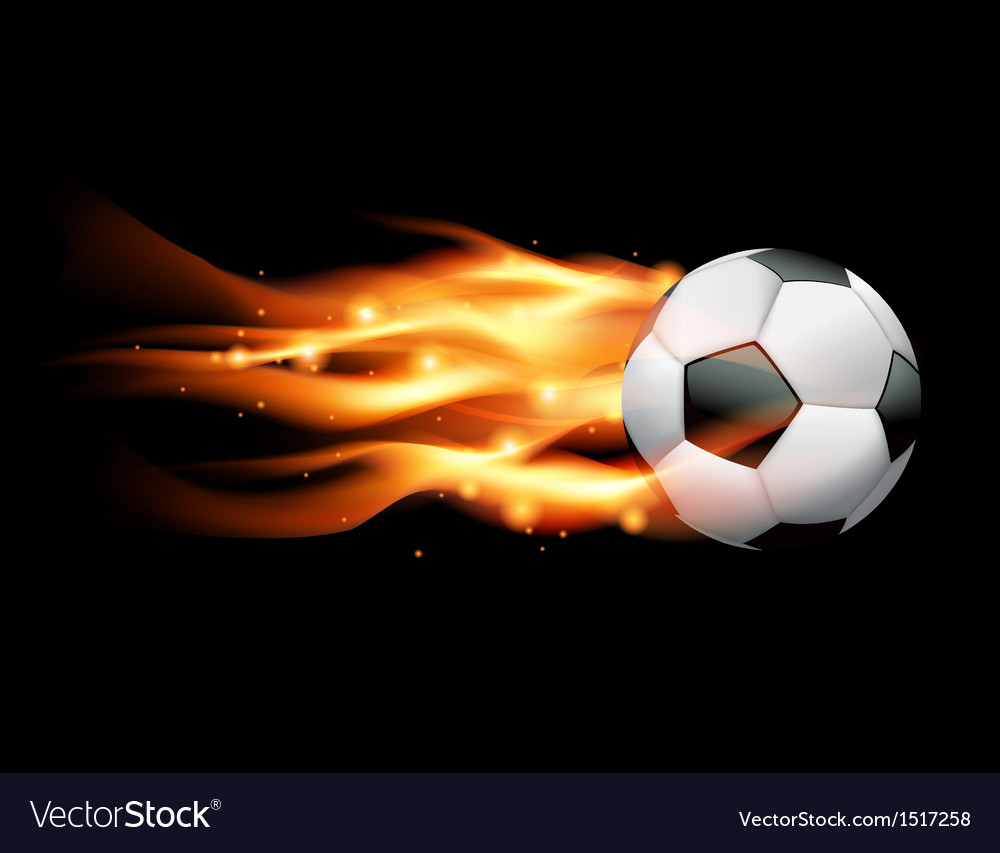 Flaming soccer ball on black background Royalty Free Vector