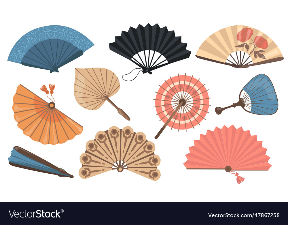 Hand fans set Royalty Free Vector Image - VectorStock