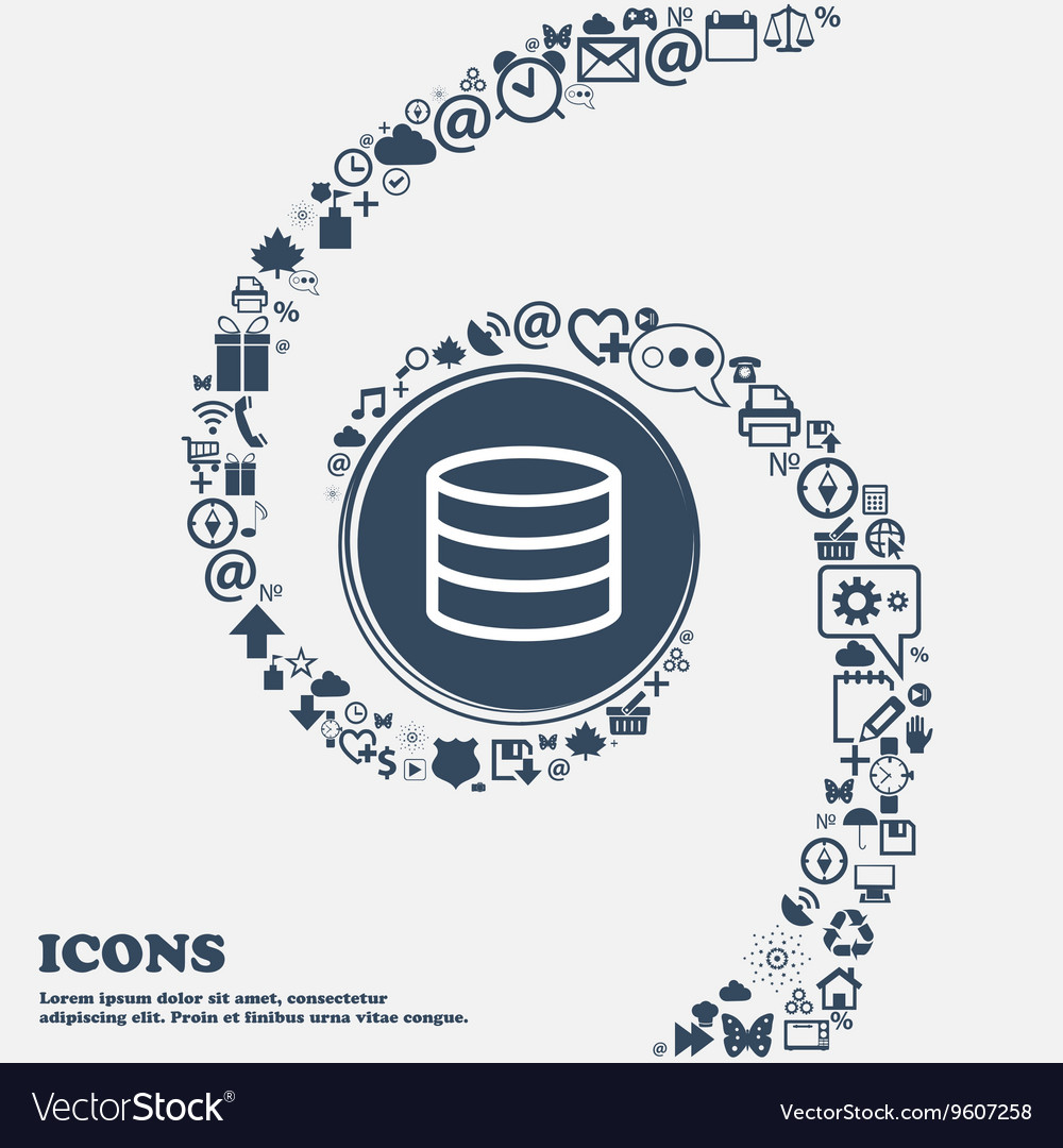 Hard disk and database icon sign in the center