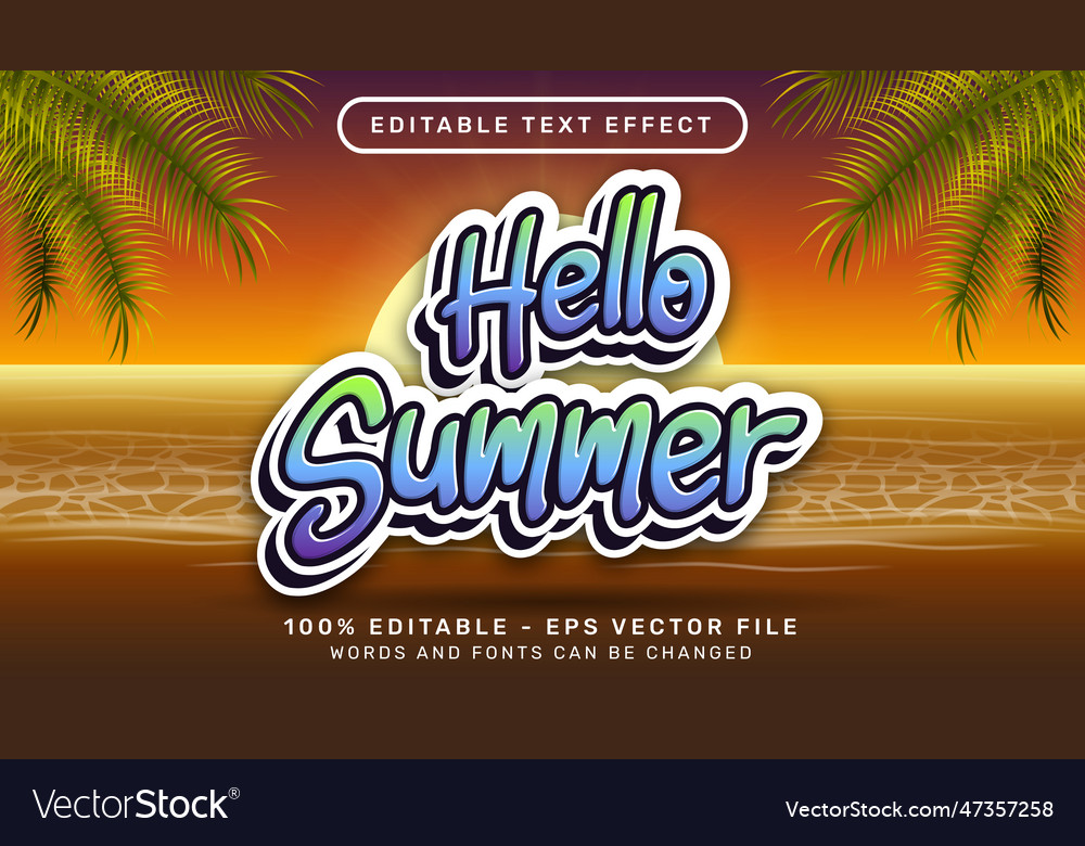 Hello summer retro color 3d editable text effect vector image Hello summer retro color 3d editable text effect