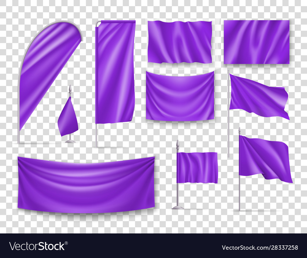 Purple Rectangular Flags Set Isolated On Vector Image