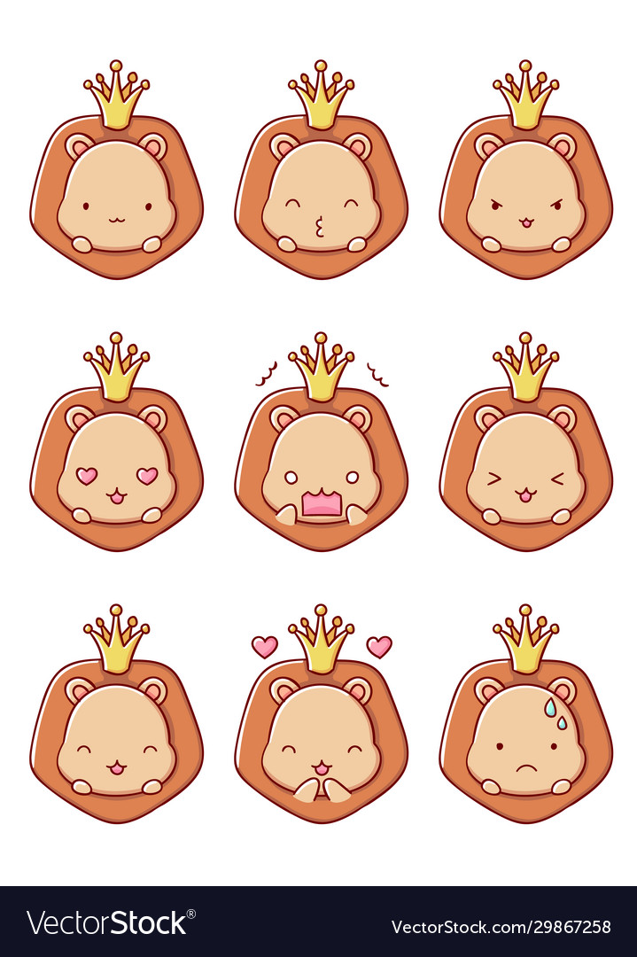 Set emotions lion cute kawaii isolated Royalty Free Vector