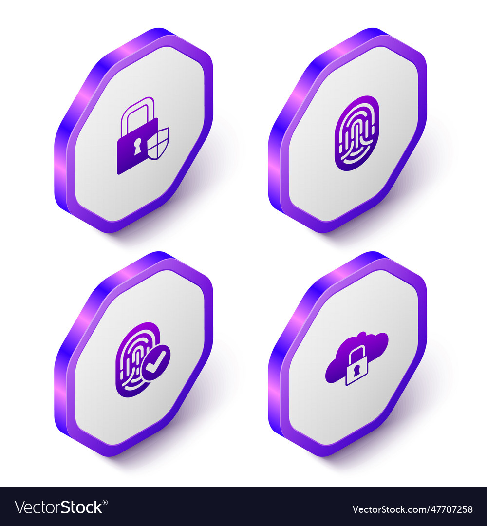 Set isometric shield security with lock vector image Set isometric shield security with lock