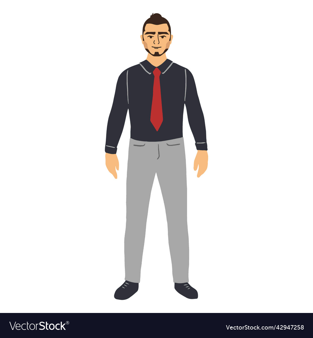 Standing flat young man in black shirt high Vector Image